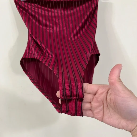 Forever 21 Red Black Striped Velvet Strapless Bodysuit - Picture 3 of 7
